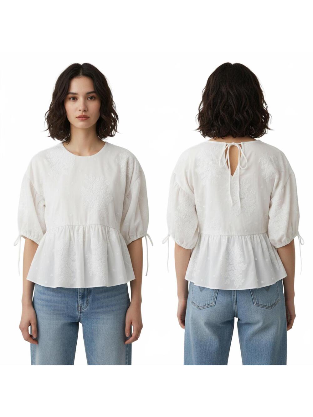 White Floral Textured Blouse